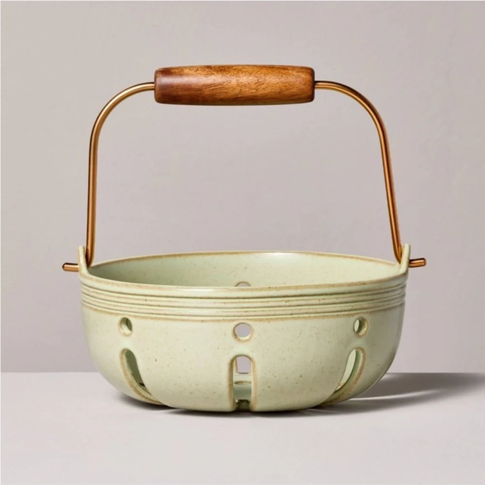Hearth & Hand Magnolia Stoneware Berry Bowl with Carrying Handle Green